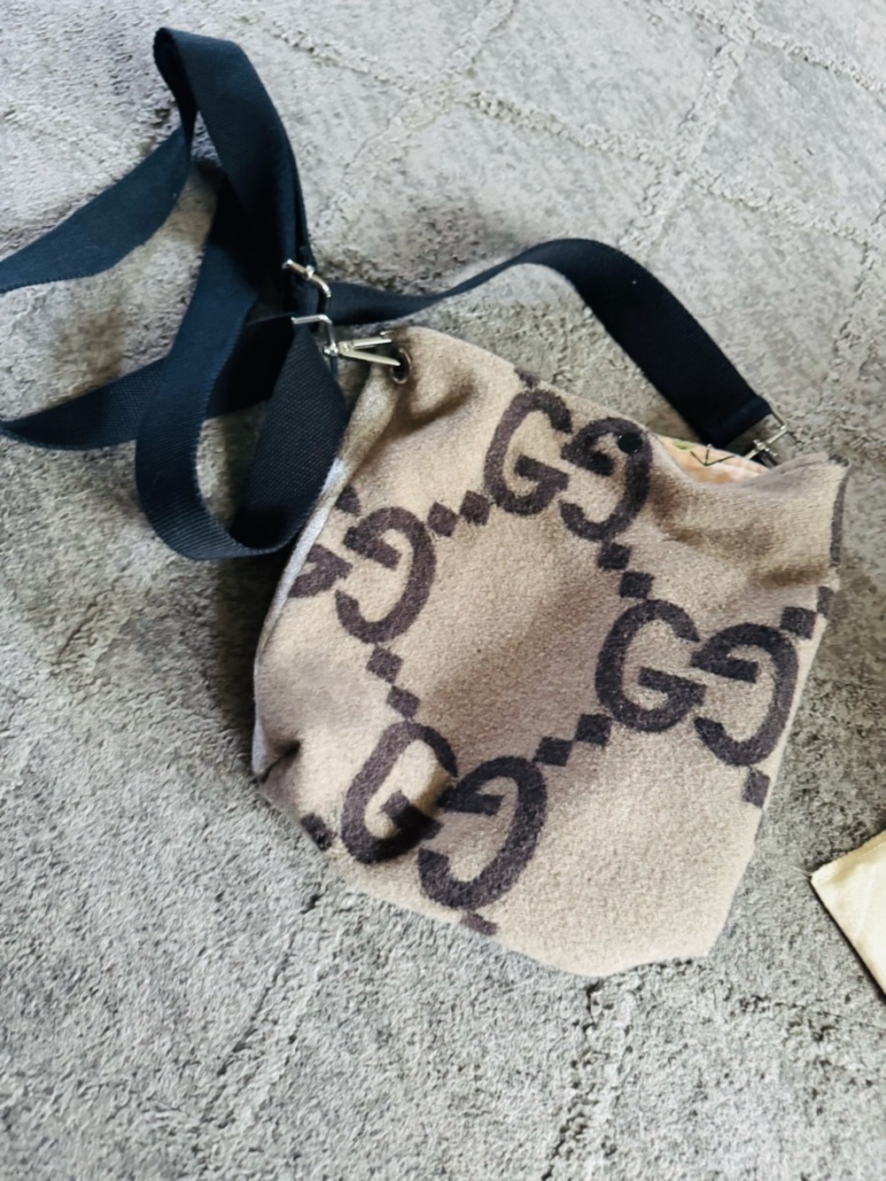 GG Collection Beige & Brown Logo Crossbody with Black Strap